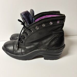 Bionica Black Lace Up Boots with Purple Lining